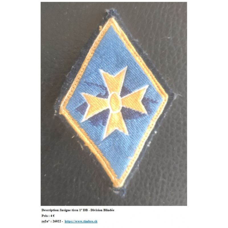 Insigne tissu 1° DB - Division Blindée   https://www.timbre.sk