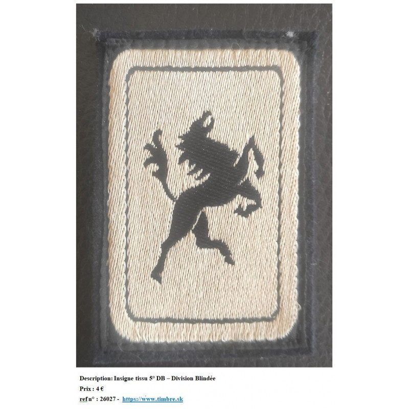 Insigne tissu 5° DB – Division Blindée   https://www.timbre.sk