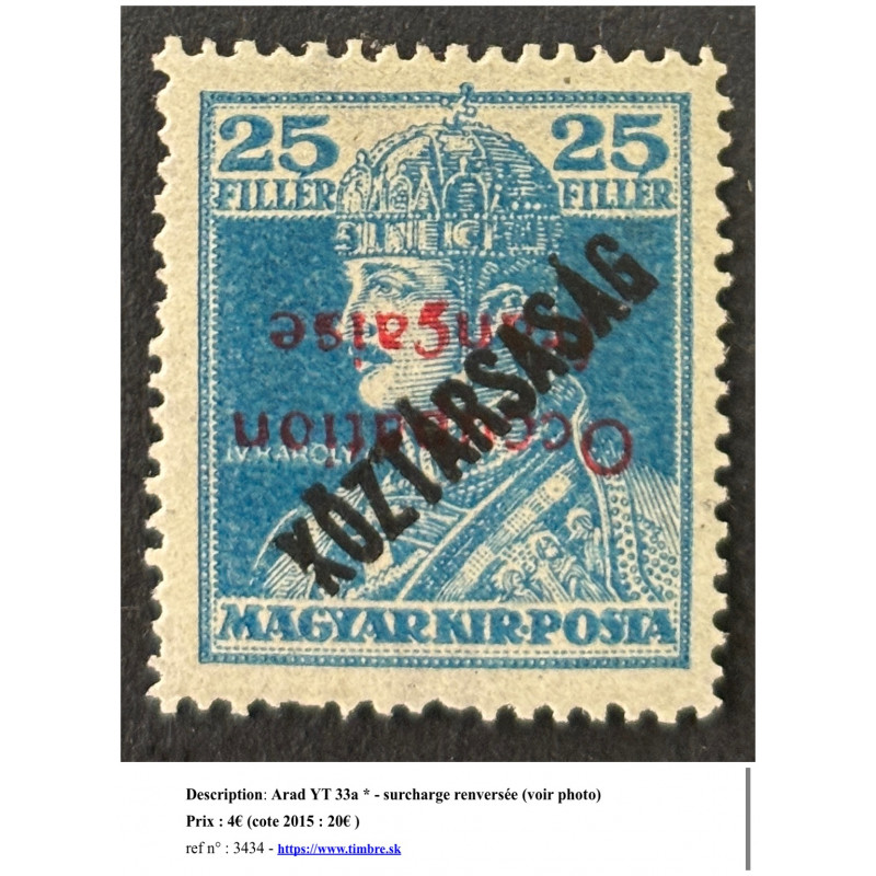 Arad YT 33a * - surcharge renversée